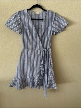 Altar'd State Blue and White Striped Wrap Mini Dress size XS